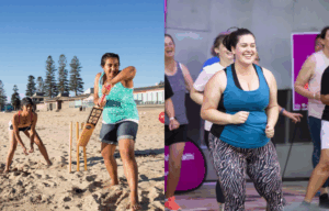 Women of different body types enjoying sport and group exercise, promoting confidence and inclusion through VicHealth’s campaign.